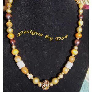 Brown Orange white Seeds Brass Beaded Choker Necklace SHIPS FREE